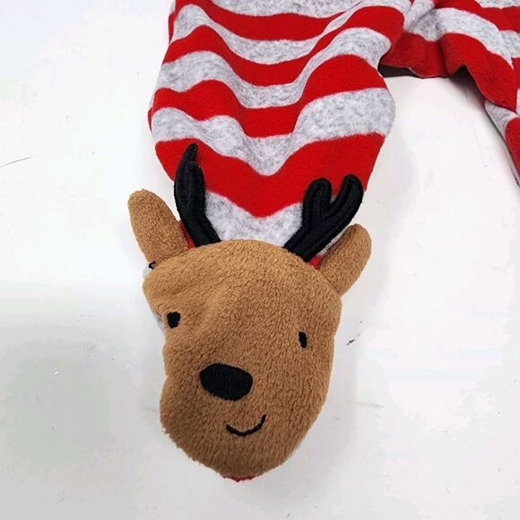 Carter's Just One You Newborn 0 months Reindeer Striped Fleece Footed Pajama - Picture 3 of 12